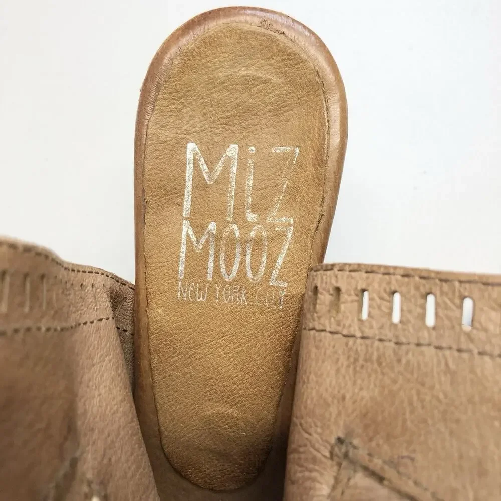 Miz Mooz Sandals Shoes Womens Size 9 40 Beige Leather Wedge Slingback Comfort